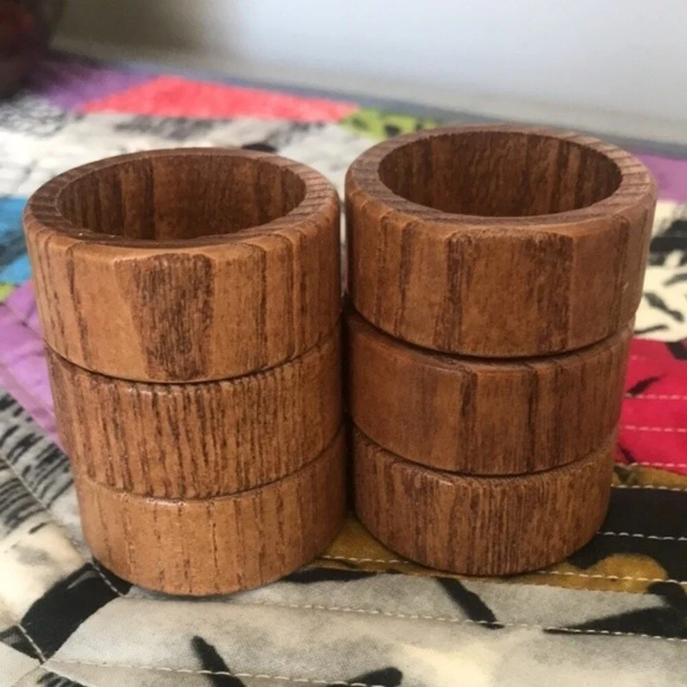 Wood Napkin Rings Set Retro